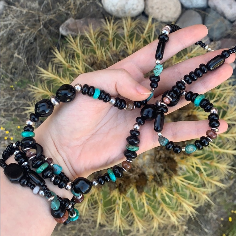 Sterling Silver Obsidian & Turquoise Set - Picture 8 of 8